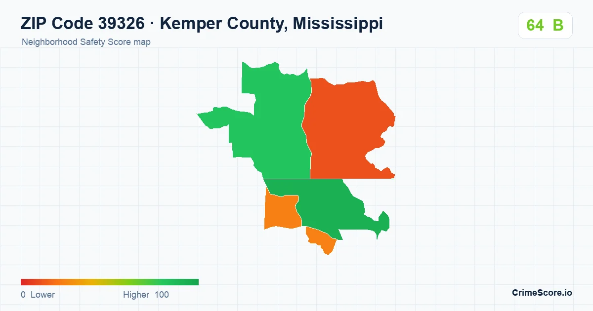 ZIP Code 39326 in Kemper County, Mississippi neighborhood Safety Score map