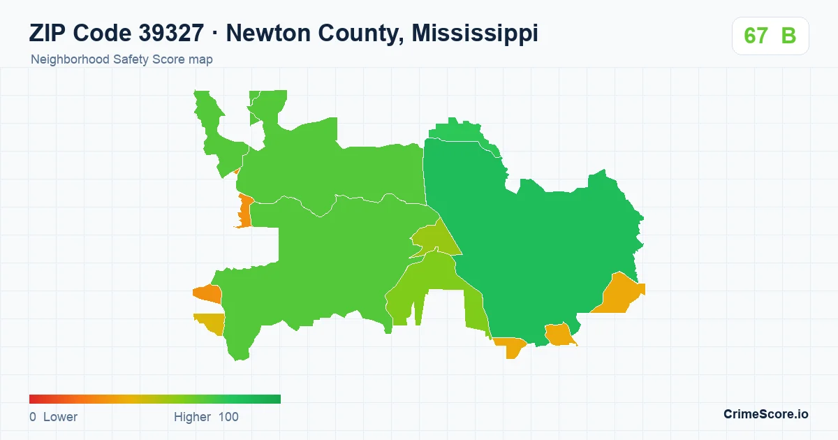 ZIP Code 39327 in Newton County, Mississippi neighborhood Safety Score map