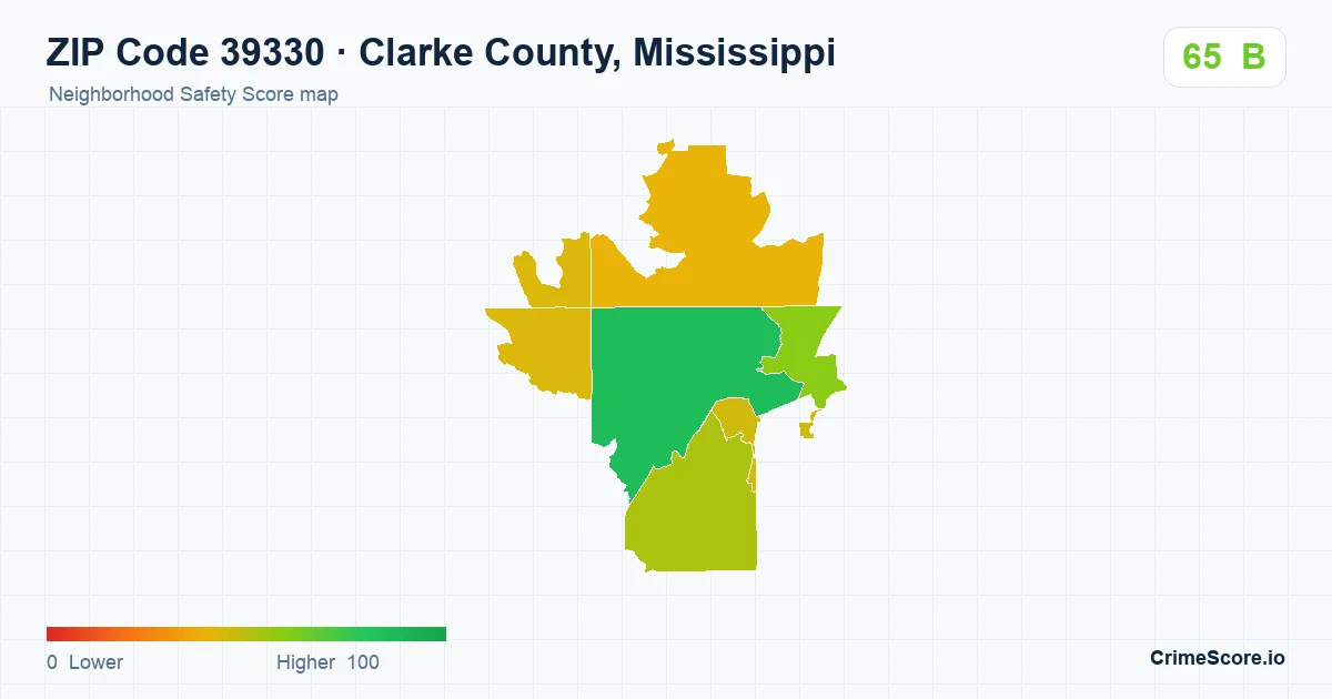 ZIP Code 39330 in Clarke County, Mississippi neighborhood Safety Score map