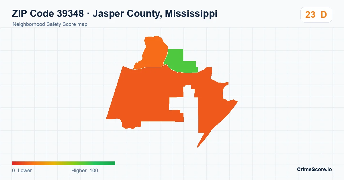ZIP Code 39348 in Jasper County, Mississippi neighborhood Safety Score map