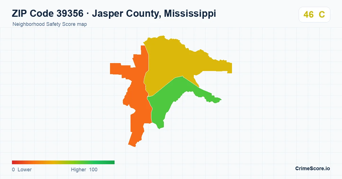 ZIP Code 39356 in Jasper County, Mississippi neighborhood Safety Score map