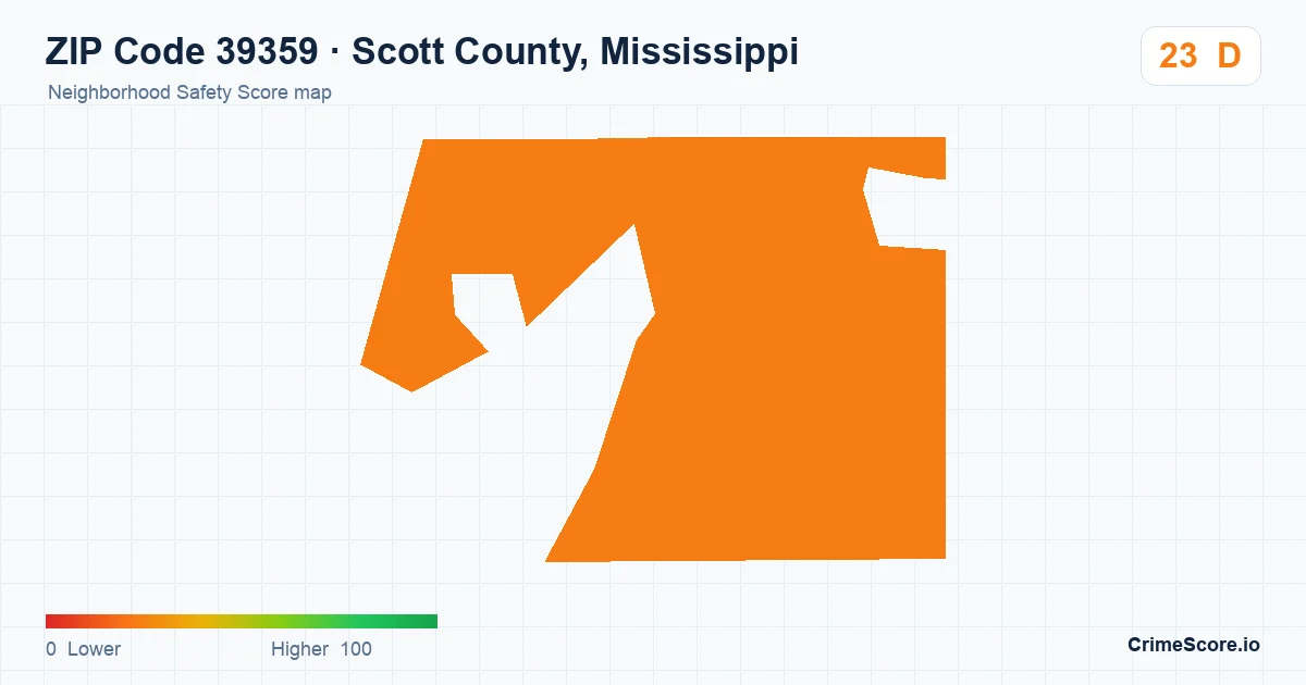 ZIP Code 39359 in Scott County, Mississippi neighborhood Safety Score map