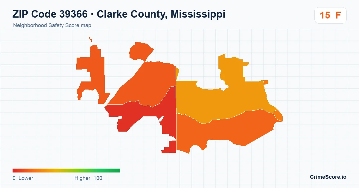 ZIP Code 39366 in Clarke County, Mississippi neighborhood Safety Score map