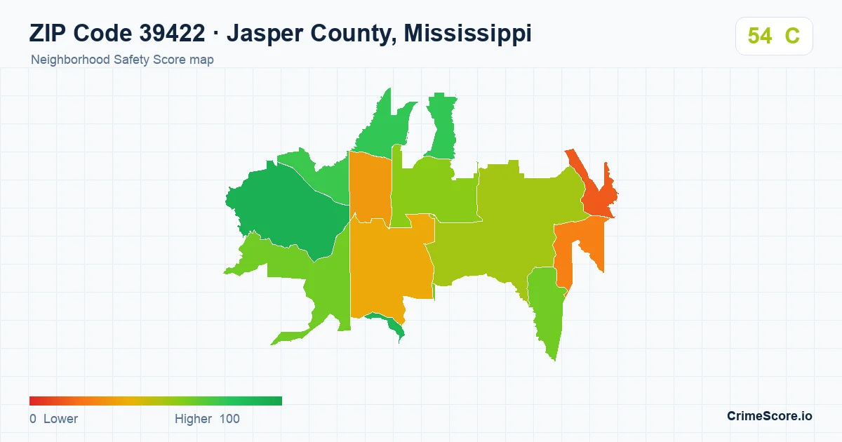 ZIP Code 39422 in Jasper County, Mississippi neighborhood Safety Score map