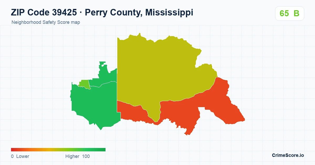 ZIP Code 39425 in Perry County, Mississippi neighborhood Safety Score map