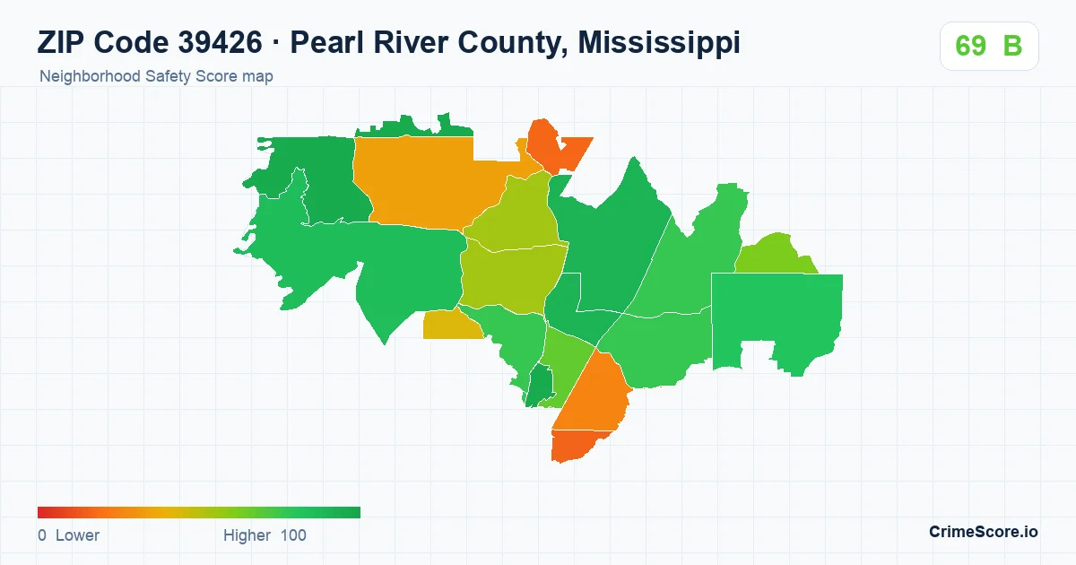 ZIP Code 39426 in Pearl River County, Mississippi neighborhood Safety Score map