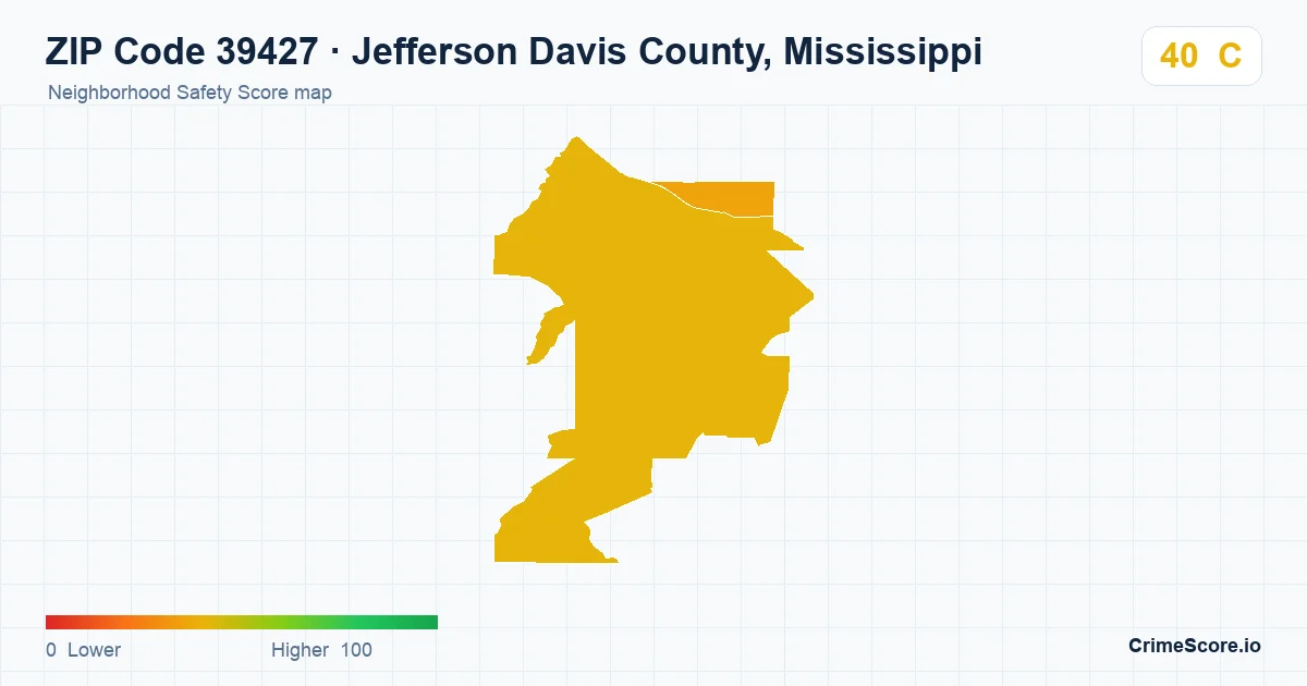 ZIP Code 39427 in Jefferson Davis County, Mississippi neighborhood Safety Score map