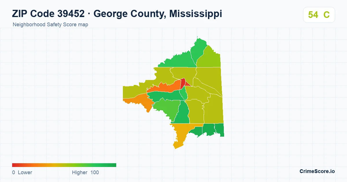 ZIP Code 39452 in George County, Mississippi neighborhood Safety Score map