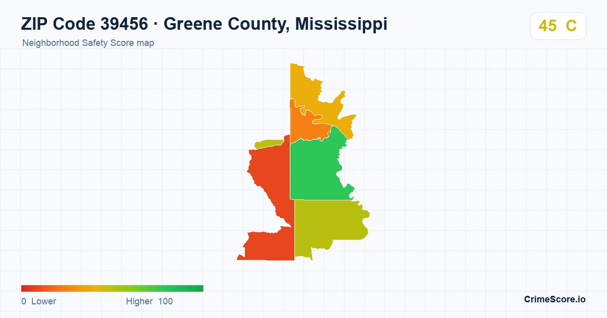 ZIP Code 39456 in Greene County, Mississippi neighborhood Safety Score map