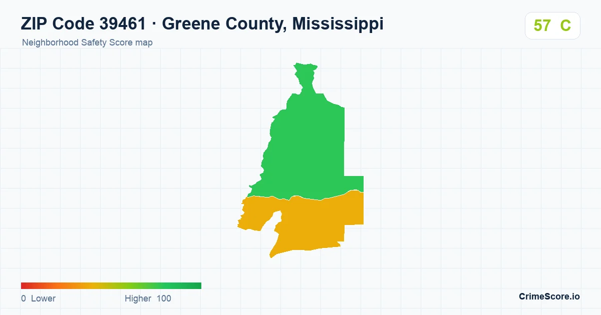 ZIP Code 39461 in Greene County, Mississippi neighborhood Safety Score map