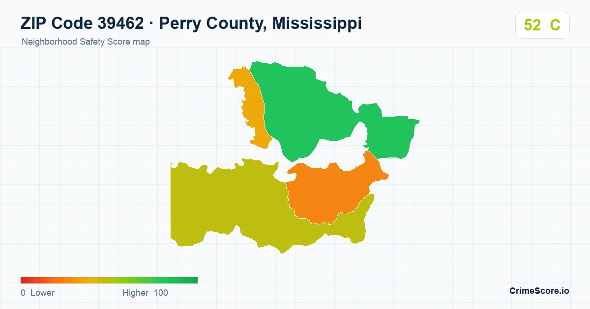 ZIP Code 39462 in Perry County, Mississippi neighborhood Safety Score map