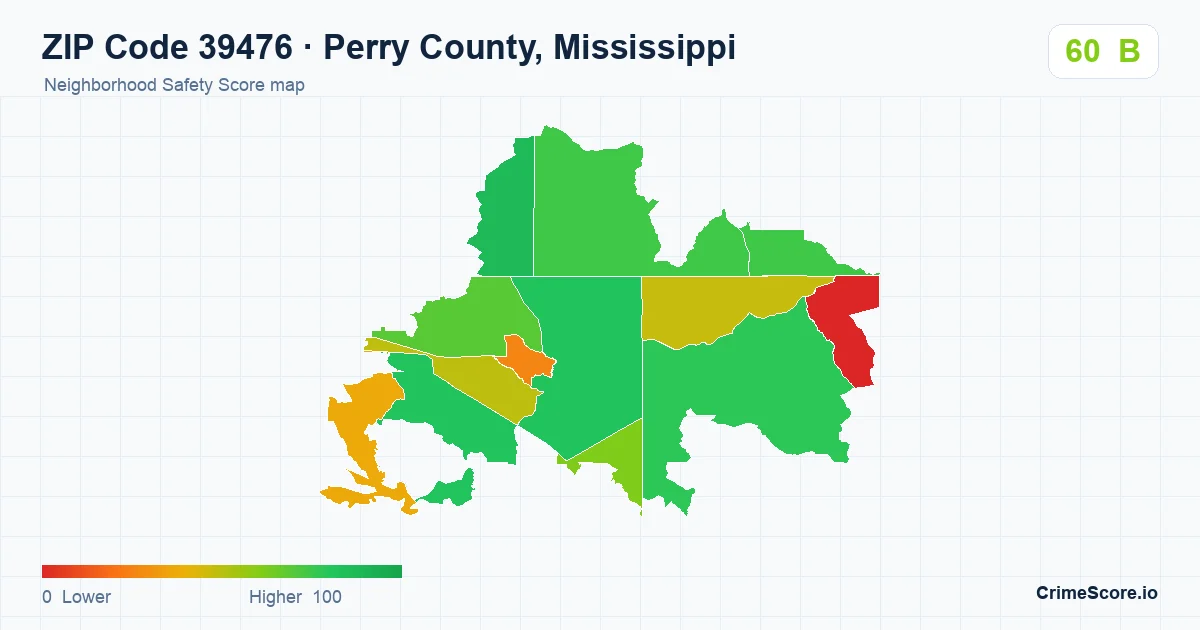 ZIP Code 39476 in Perry County, Mississippi neighborhood Safety Score map