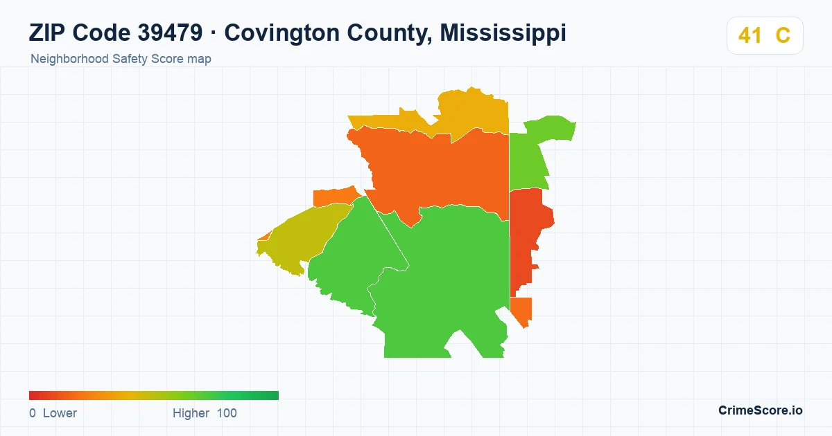 ZIP Code 39479 in Covington County, Mississippi neighborhood Safety Score map