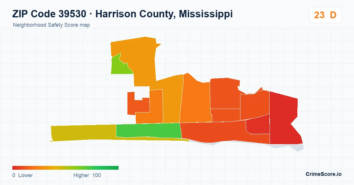 ZIP Code 39530 in Harrison County, Mississippi neighborhood Safety Score map