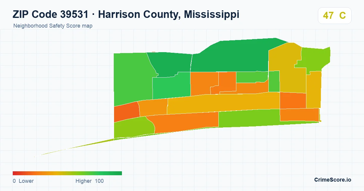 ZIP Code 39531 in Harrison County, Mississippi neighborhood Safety Score map