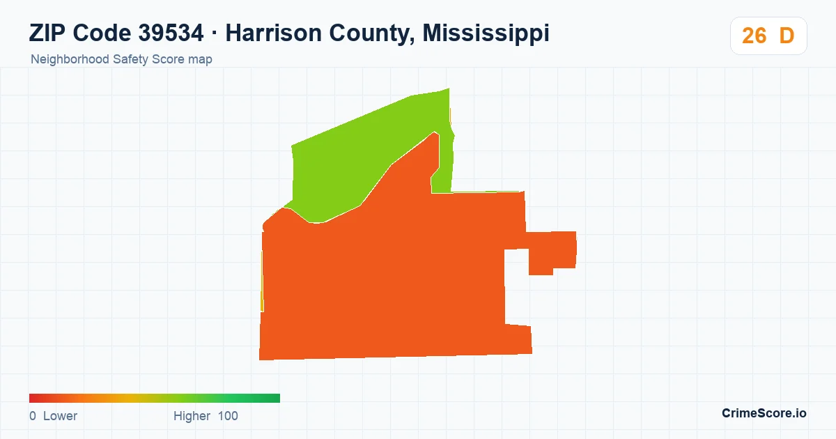 ZIP Code 39534 in Harrison County, Mississippi neighborhood Safety Score map