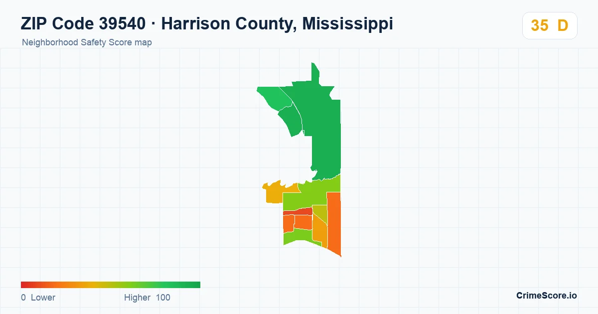 ZIP Code 39540 in Harrison County, Mississippi neighborhood Safety Score map