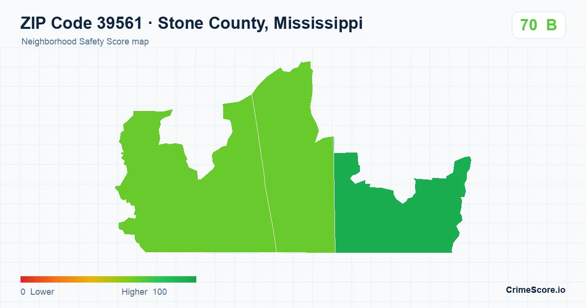ZIP Code 39561 in Stone County, Mississippi neighborhood Safety Score map