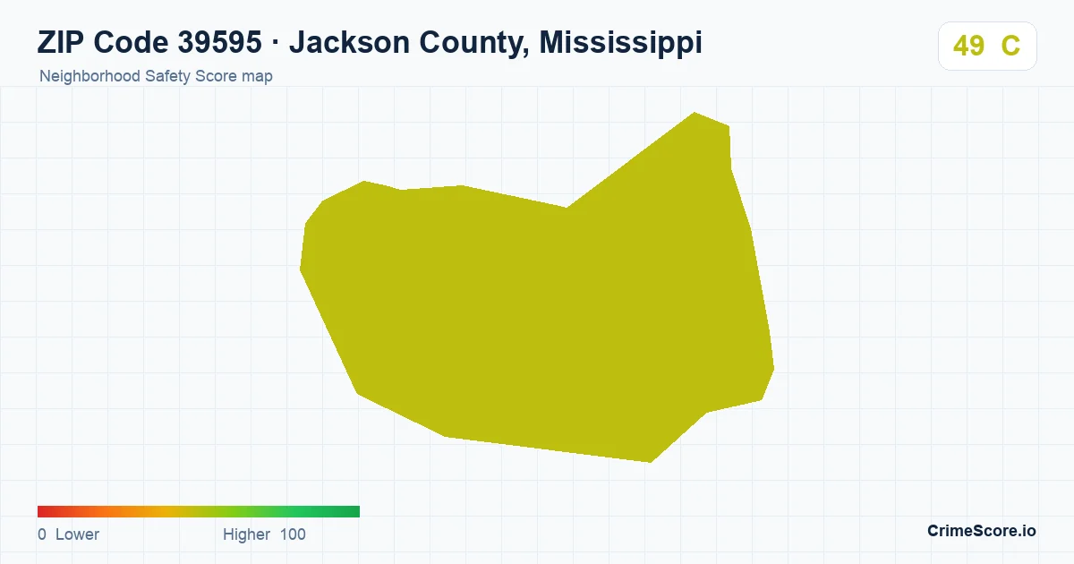 ZIP Code 39595 in Jackson County, Mississippi neighborhood Safety Score map