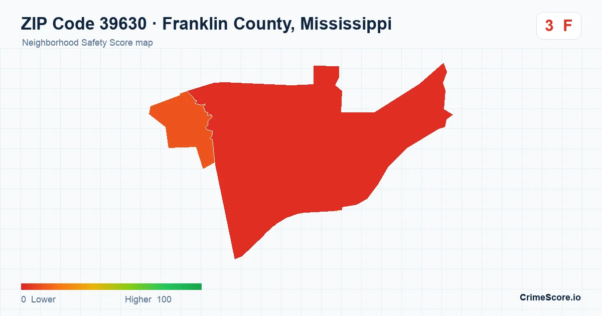 ZIP Code 39630 in Franklin County, Mississippi neighborhood Safety Score map