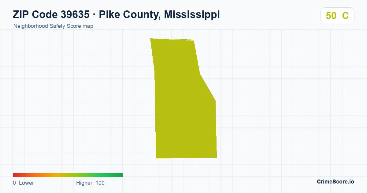 ZIP Code 39635 in Pike County, Mississippi neighborhood Safety Score map