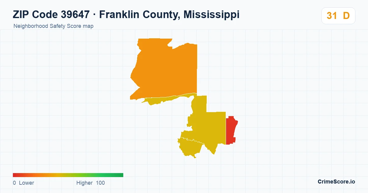 ZIP Code 39647 in Franklin County, Mississippi neighborhood Safety Score map
