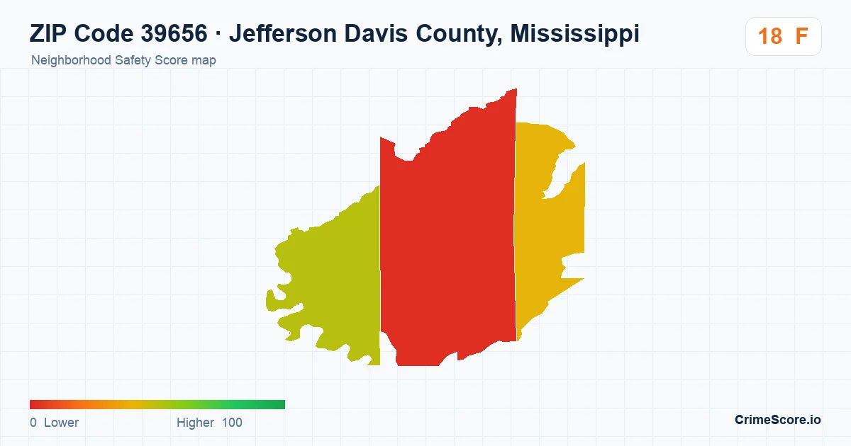 ZIP Code 39656 in Jefferson Davis County, Mississippi neighborhood Safety Score map