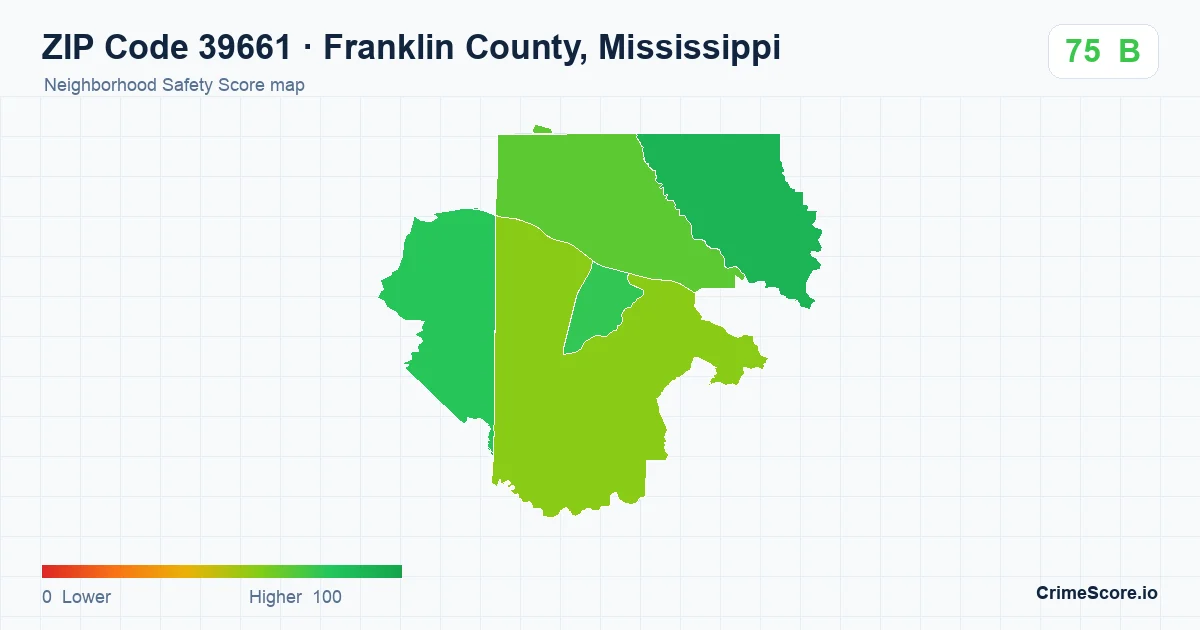 ZIP Code 39661 in Franklin County, Mississippi neighborhood Safety Score map