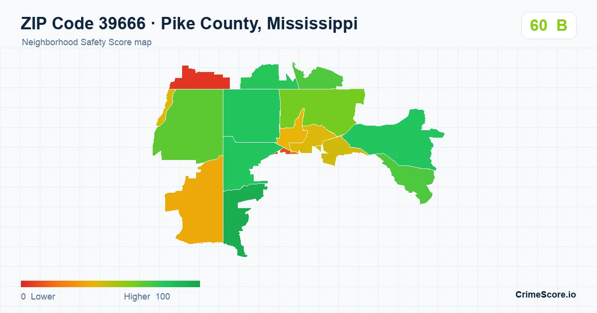 ZIP Code 39666 in Pike County, Mississippi neighborhood Safety Score map