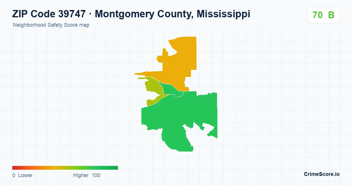 ZIP Code 39747 in Montgomery County, Mississippi neighborhood Safety Score map