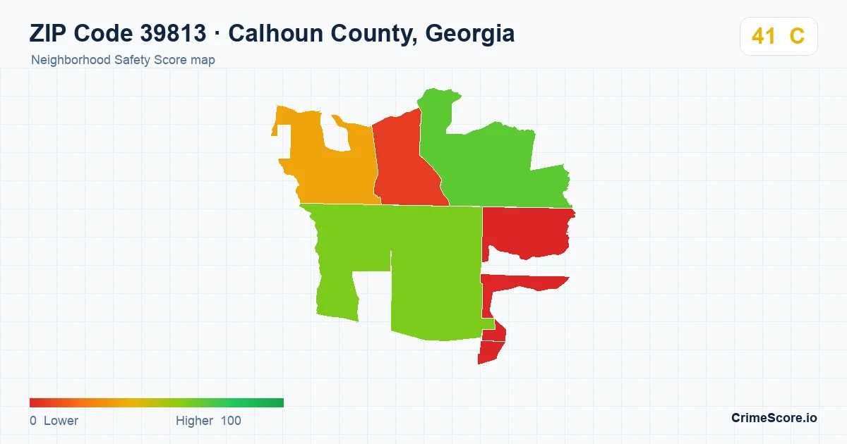 ZIP Code 39813 in Calhoun County, Georgia neighborhood Safety Score map