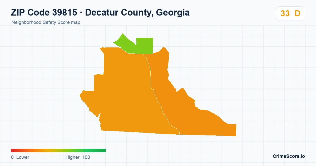 ZIP Code 39815 in Decatur County, Georgia neighborhood Safety Score map