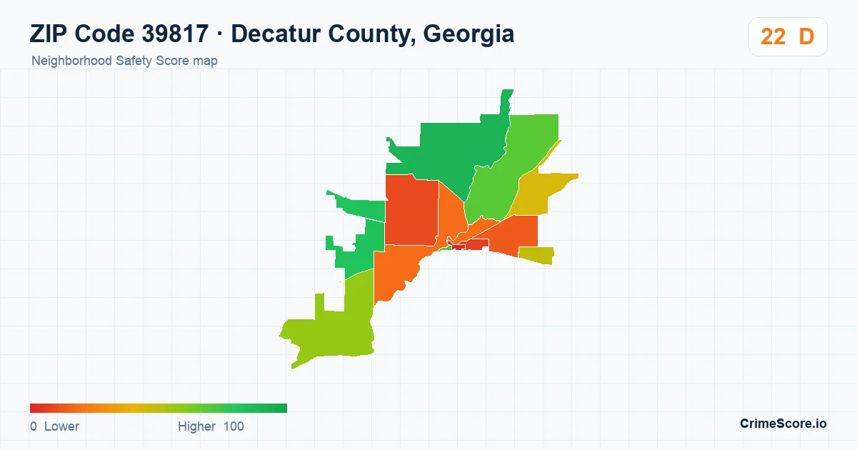 ZIP Code 39817 in Decatur County, Georgia neighborhood Safety Score map