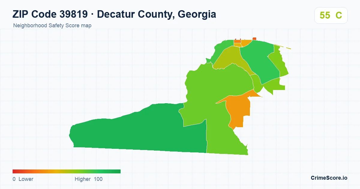 ZIP Code 39819 in Decatur County, Georgia neighborhood Safety Score map