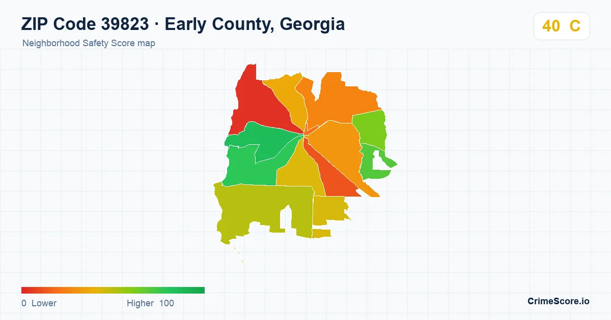 ZIP Code 39823 in Early County, Georgia neighborhood Safety Score map