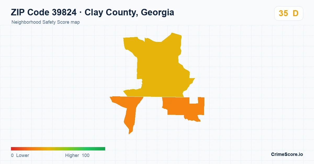 ZIP Code 39824 in Clay County, Georgia neighborhood Safety Score map