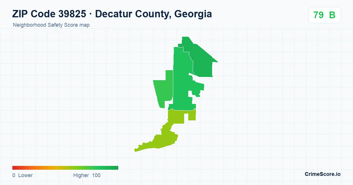ZIP Code 39825 in Decatur County, Georgia neighborhood Safety Score map