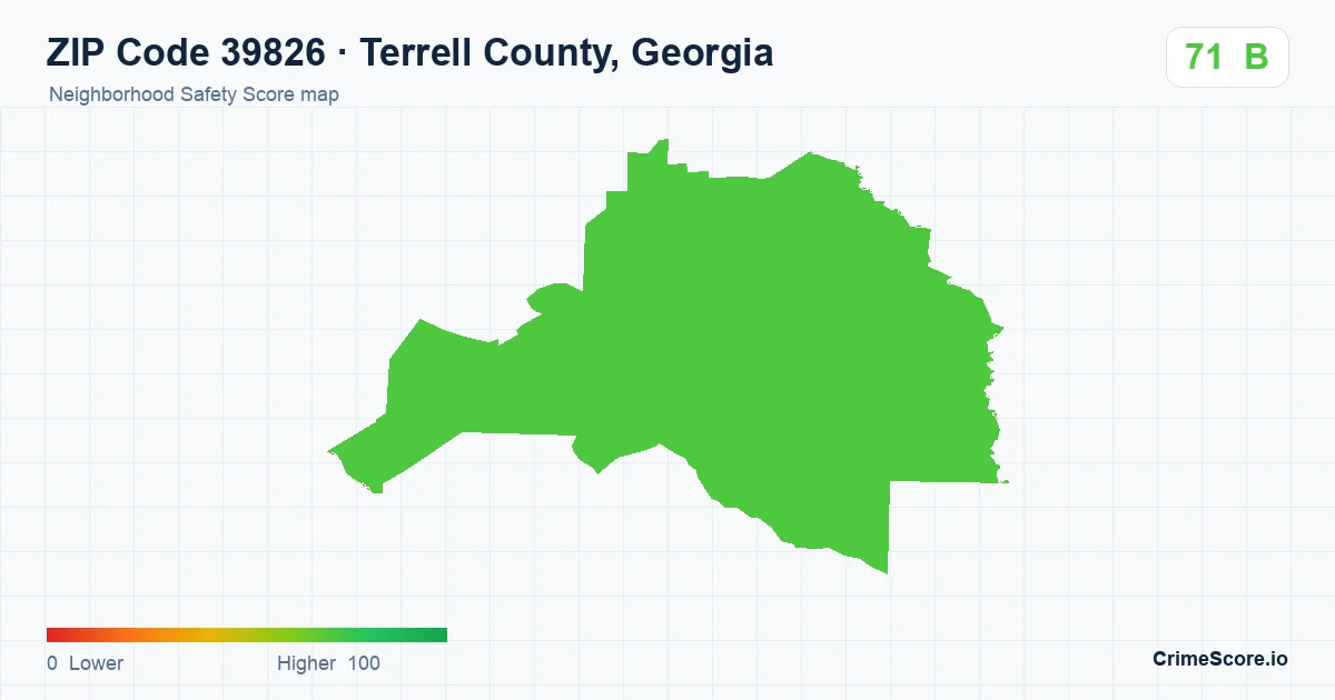ZIP Code 39826 in Terrell County, Georgia neighborhood Safety Score map
