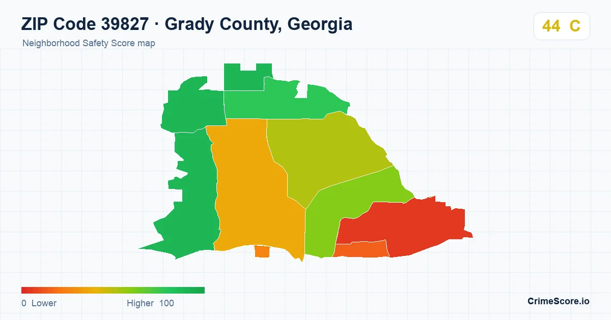 ZIP Code 39827 in Grady County, Georgia neighborhood Safety Score map
