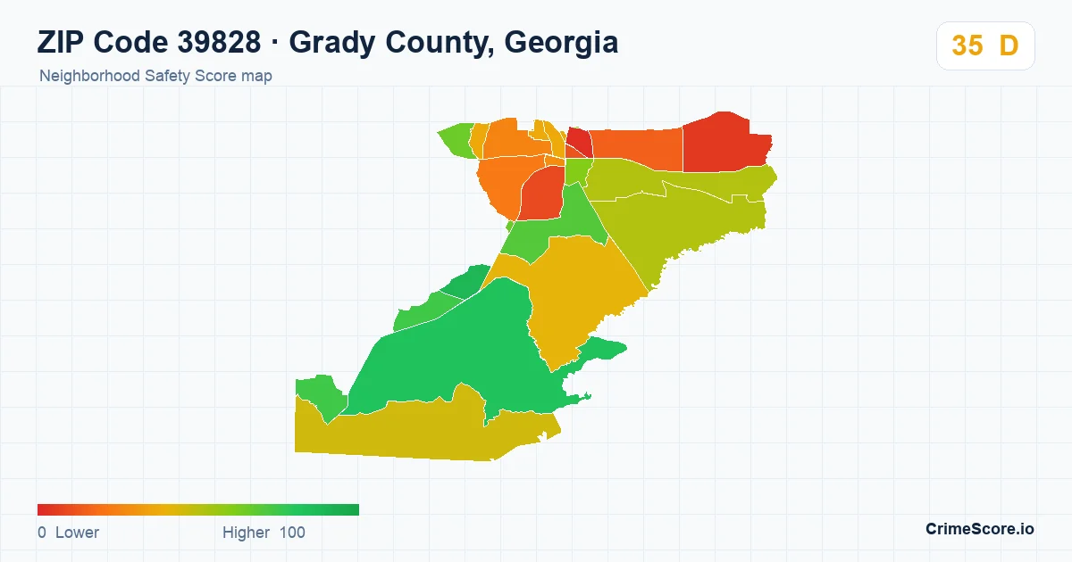 ZIP Code 39828 in Grady County, Georgia neighborhood Safety Score map