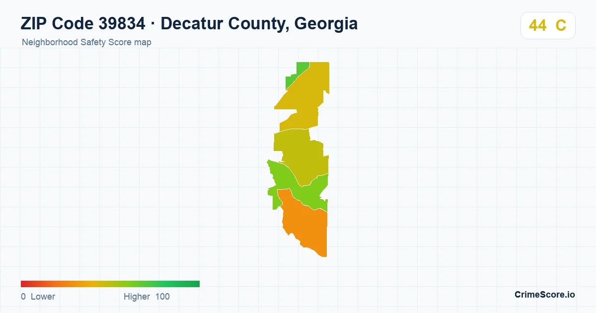 ZIP Code 39834 in Decatur County, Georgia neighborhood Safety Score map