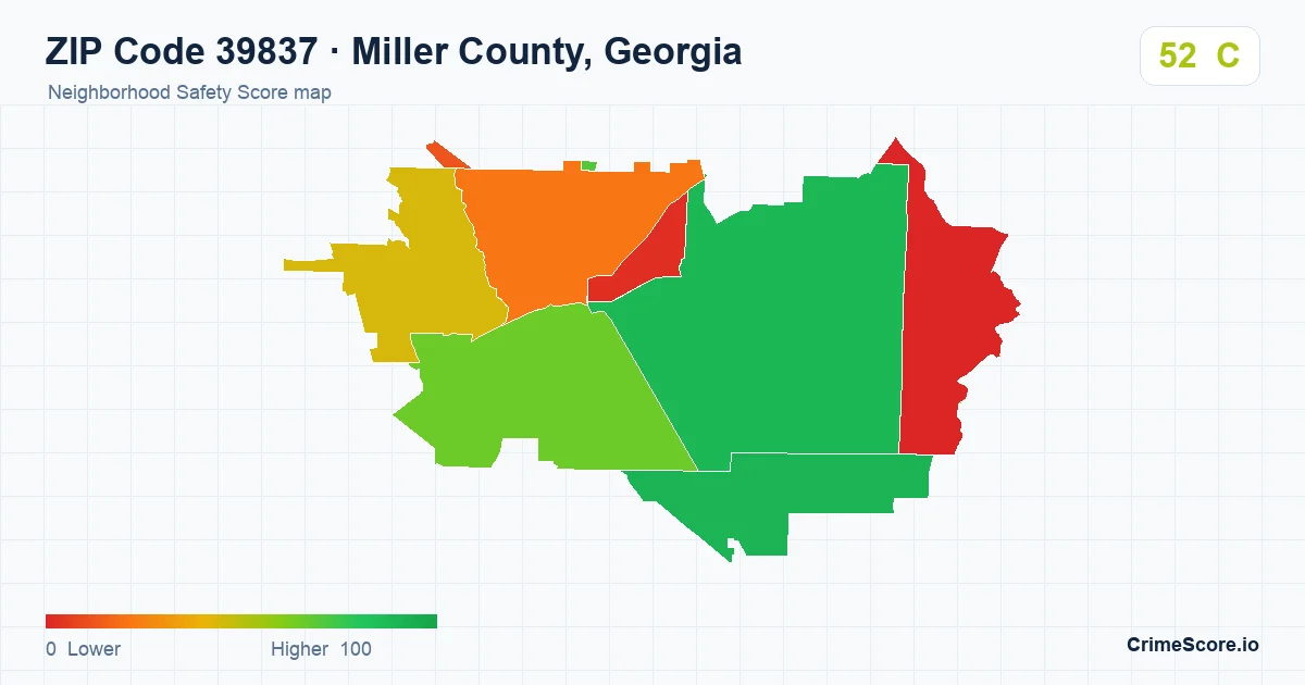 ZIP Code 39837 in Miller County, Georgia neighborhood Safety Score map