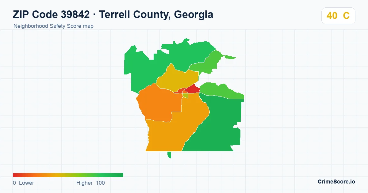ZIP Code 39842 in Terrell County, Georgia neighborhood Safety Score map