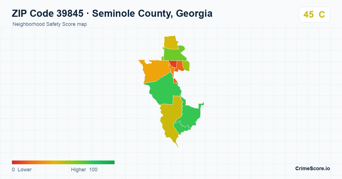 ZIP Code 39845 in Seminole County, Georgia neighborhood Safety Score map