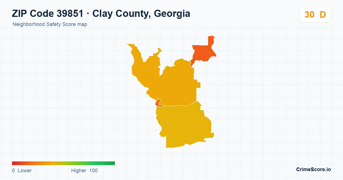 ZIP Code 39851 in Clay County, Georgia neighborhood Safety Score map