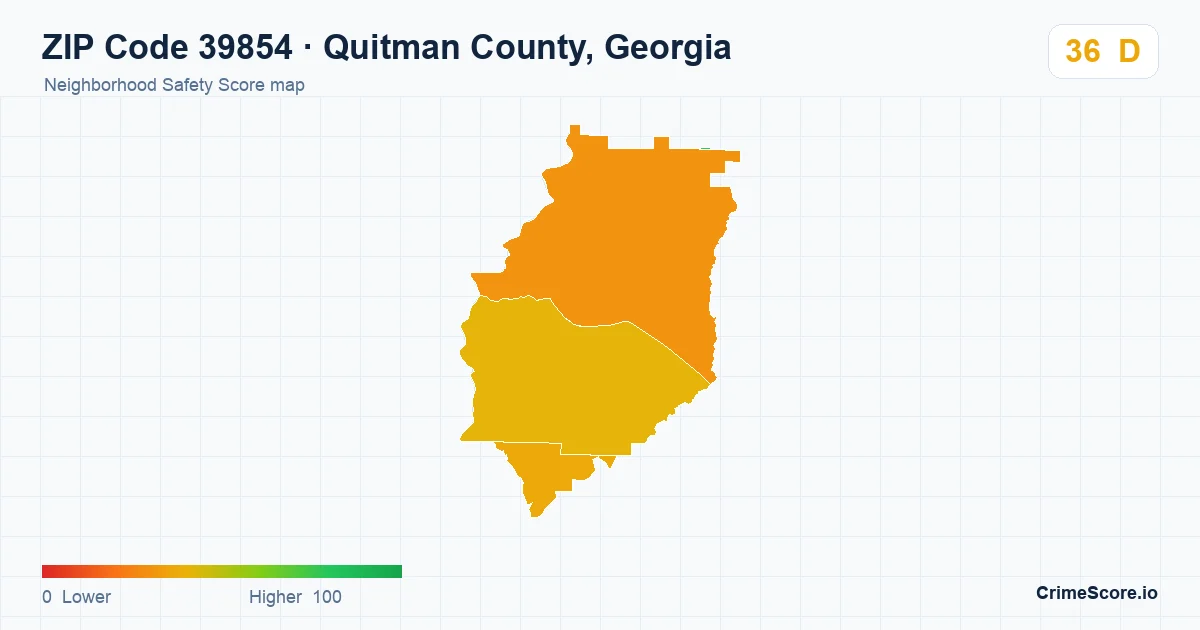 ZIP Code 39854 in Quitman County, Georgia neighborhood Safety Score map