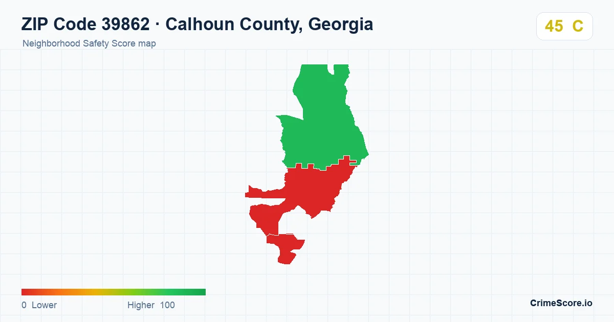 ZIP Code 39862 in Calhoun County, Georgia neighborhood Safety Score map
