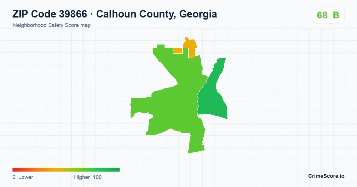 ZIP Code 39866 in Calhoun County, Georgia neighborhood Safety Score map