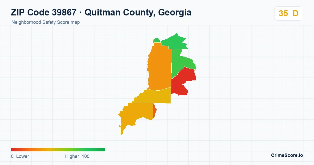 ZIP Code 39867 in Quitman County, Georgia neighborhood Safety Score map
