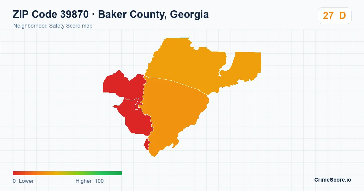 ZIP Code 39870 in Baker County, Georgia neighborhood Safety Score map